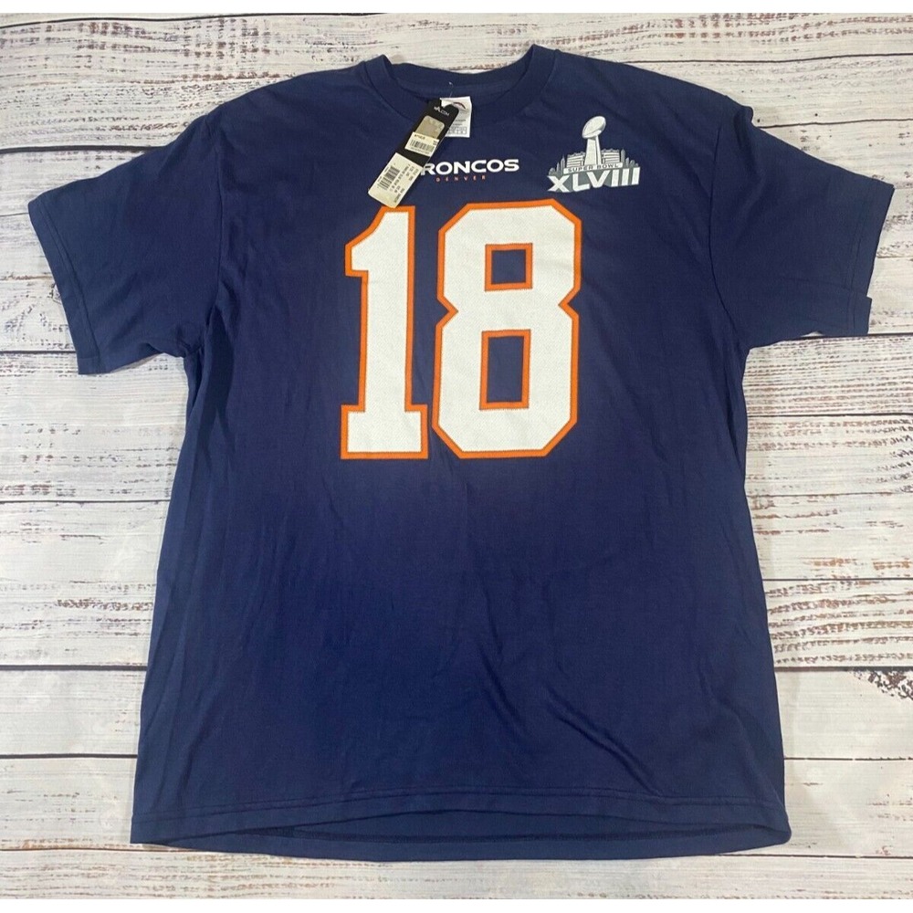 Peyton Maning Superbowl  Denver Broncos #18 Shirt Mens Large Crew Neck Short